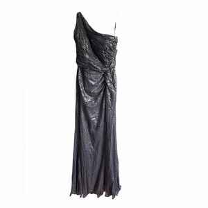 Rene Ruiz One-Shoulder Gray Sequin Evening Gown Prom Wedding Guest Gala size 10